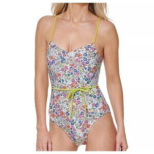TOMMY Hilfiger Adjustable Tie Belt One-Piece Floral Swimsuit. Size 6. NWT  $98